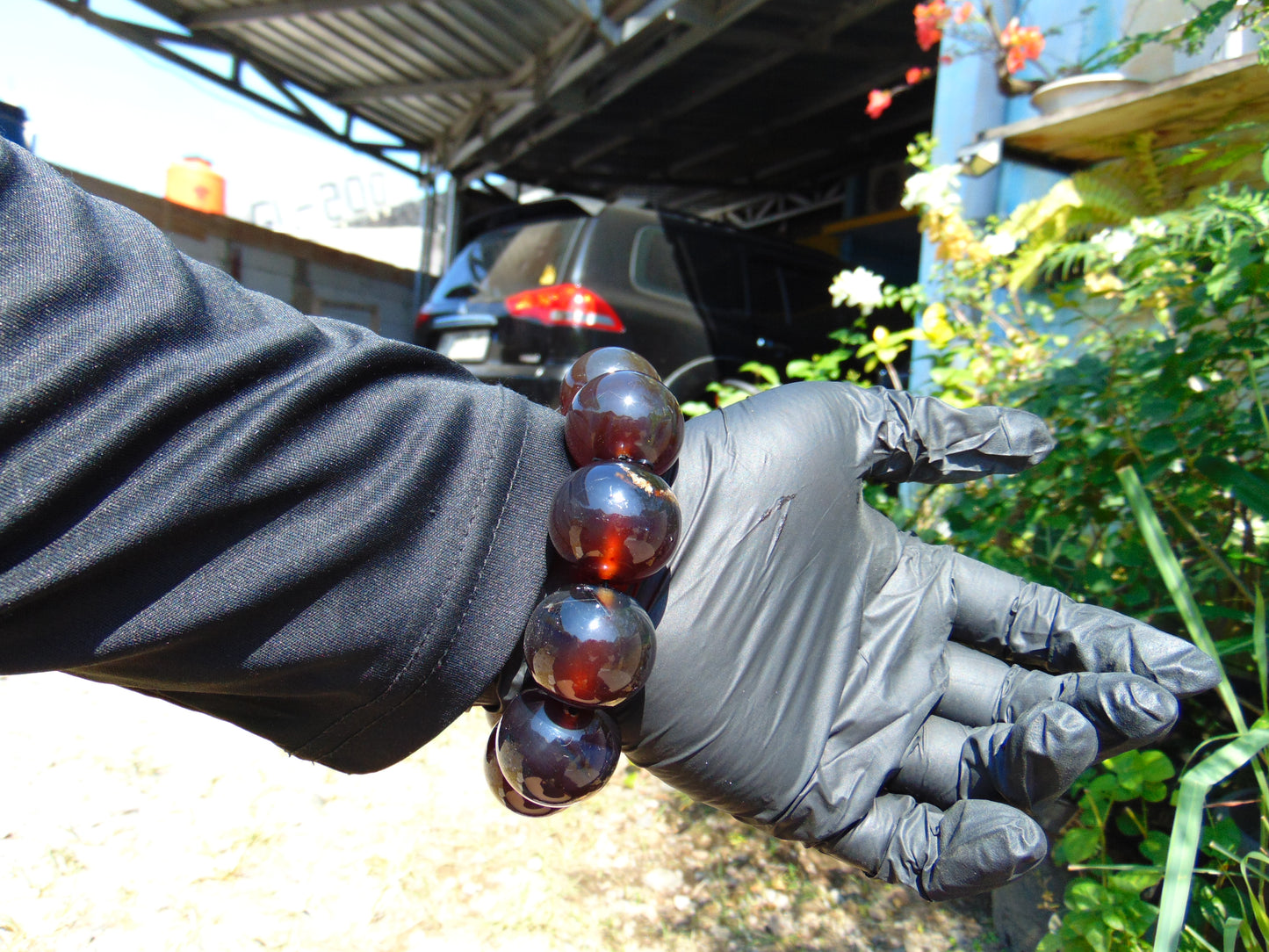 92 gram 10 Beads 25 mm Mala Bracelet Indonesian Cherry Red Blue Amber for Healing BB11