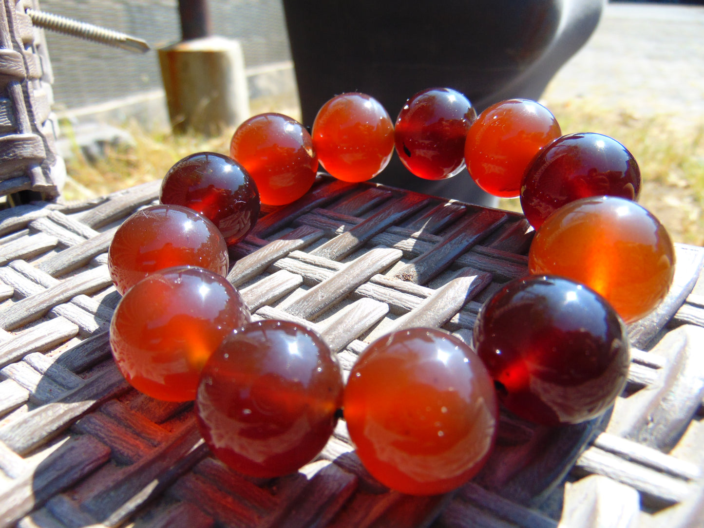 56 gram 12 Beads Mala Bracelet Indonesian Red Amber 20 mm for Healing BB4