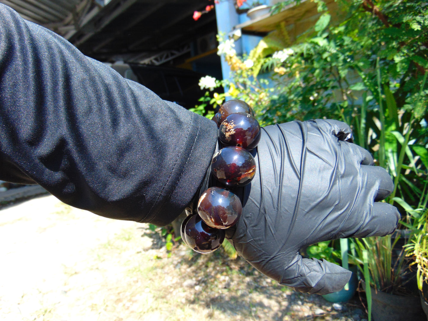 94 gram 10 Beads Mala Bracelet Indonesian Dark Red Amber 25 mm for Healing BB7