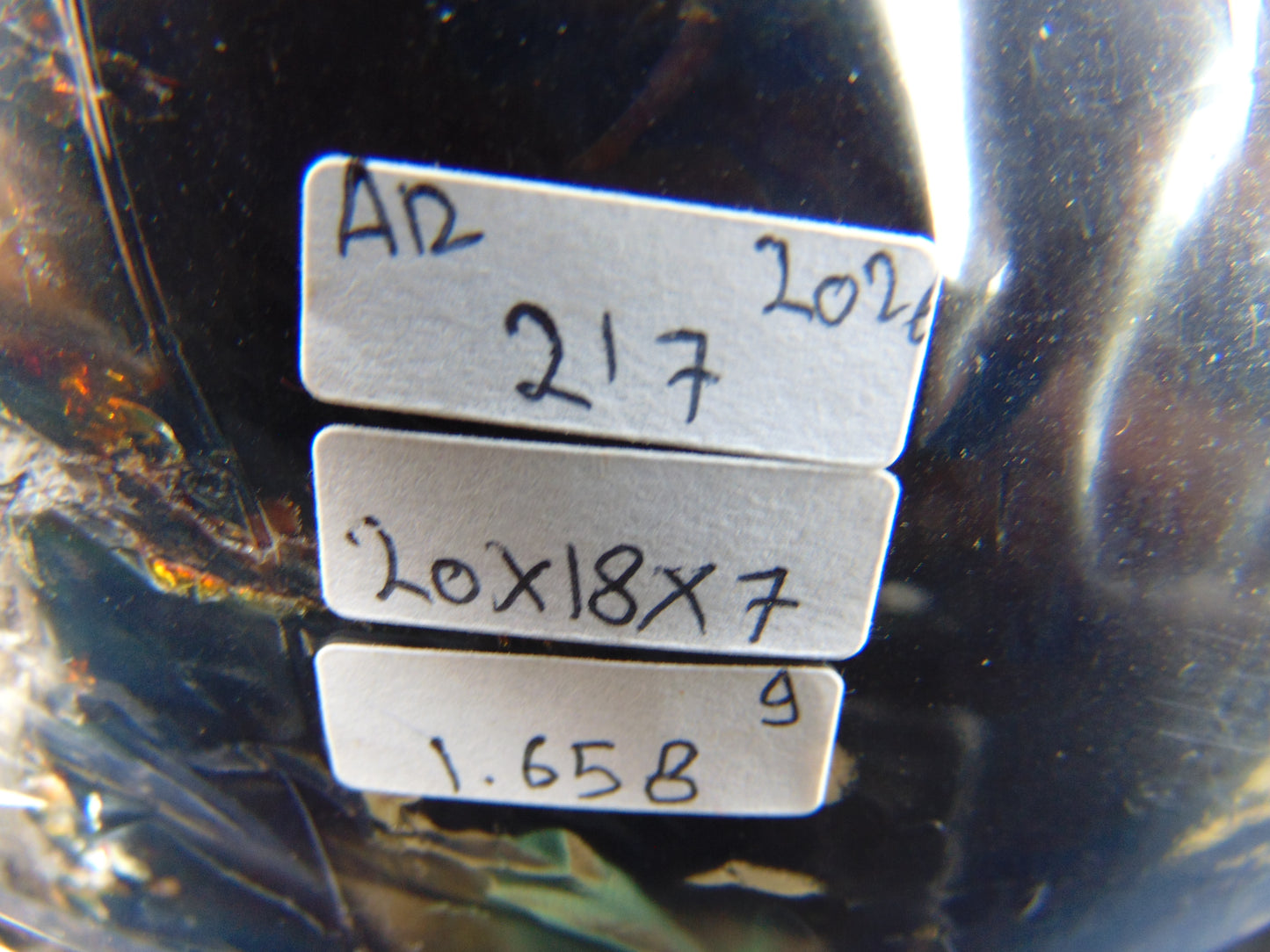 1658 gr Full Polished 20x18x7 mm Indonesia Black Blue Amber for Healing AR217