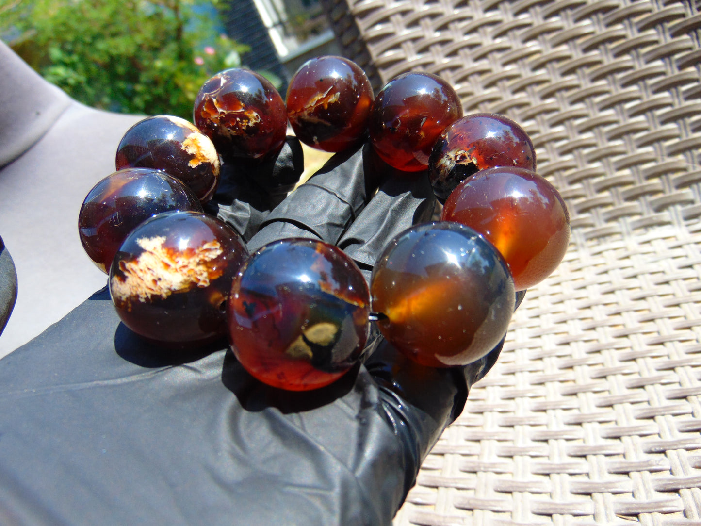 92 gram 10 Beads Mala Bracelet Indonesian Inclusion Red Purple Amber 25 mmfor Healing BB1