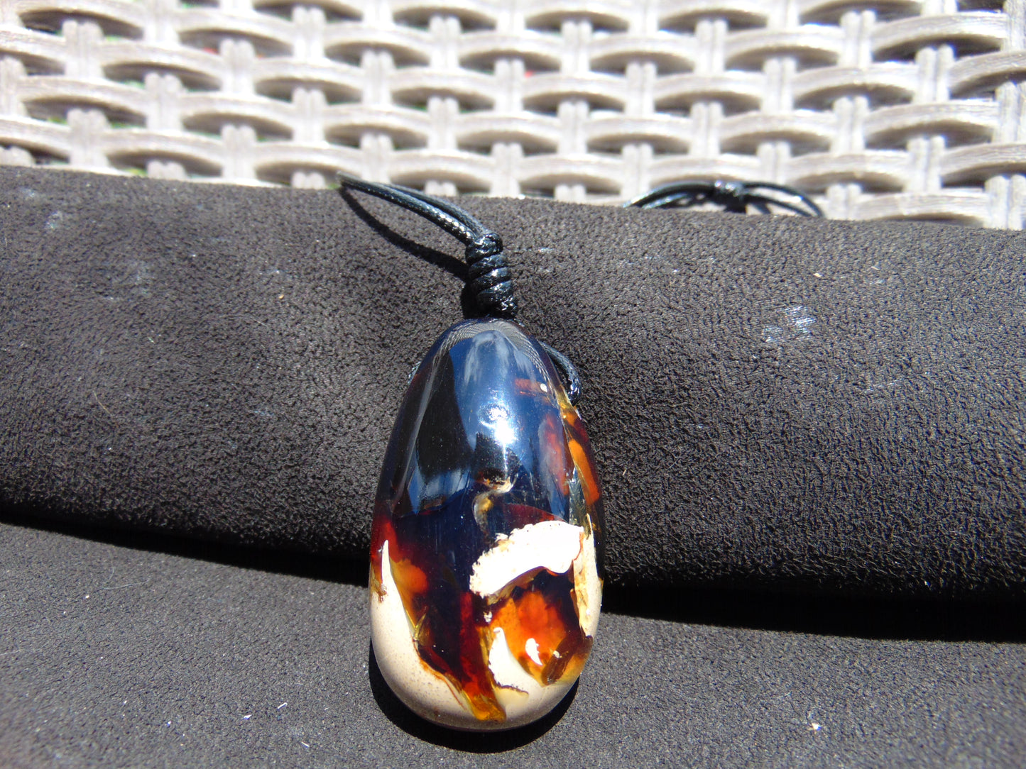 27 gr Teardrop Pendant Indonesian Dark Blue white Amber for Healing 25A70