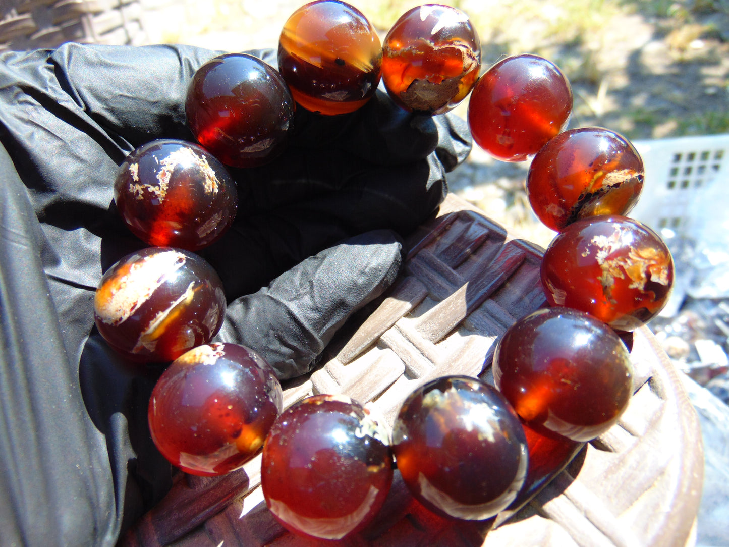 54 gram 12 Beads Mala Bracelet Indonesian Red Amber 20 mm for Healing BB3