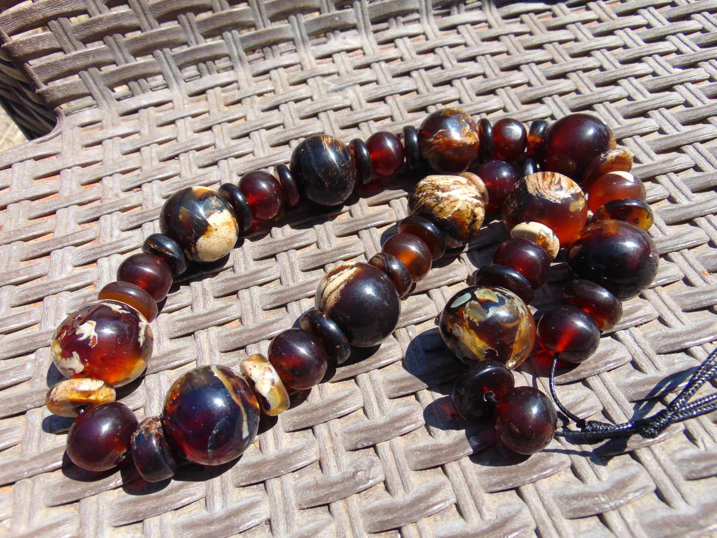 159 gr Small Beads Combination Necklace Indonesian Yellow Red White Amber for Healing FR88