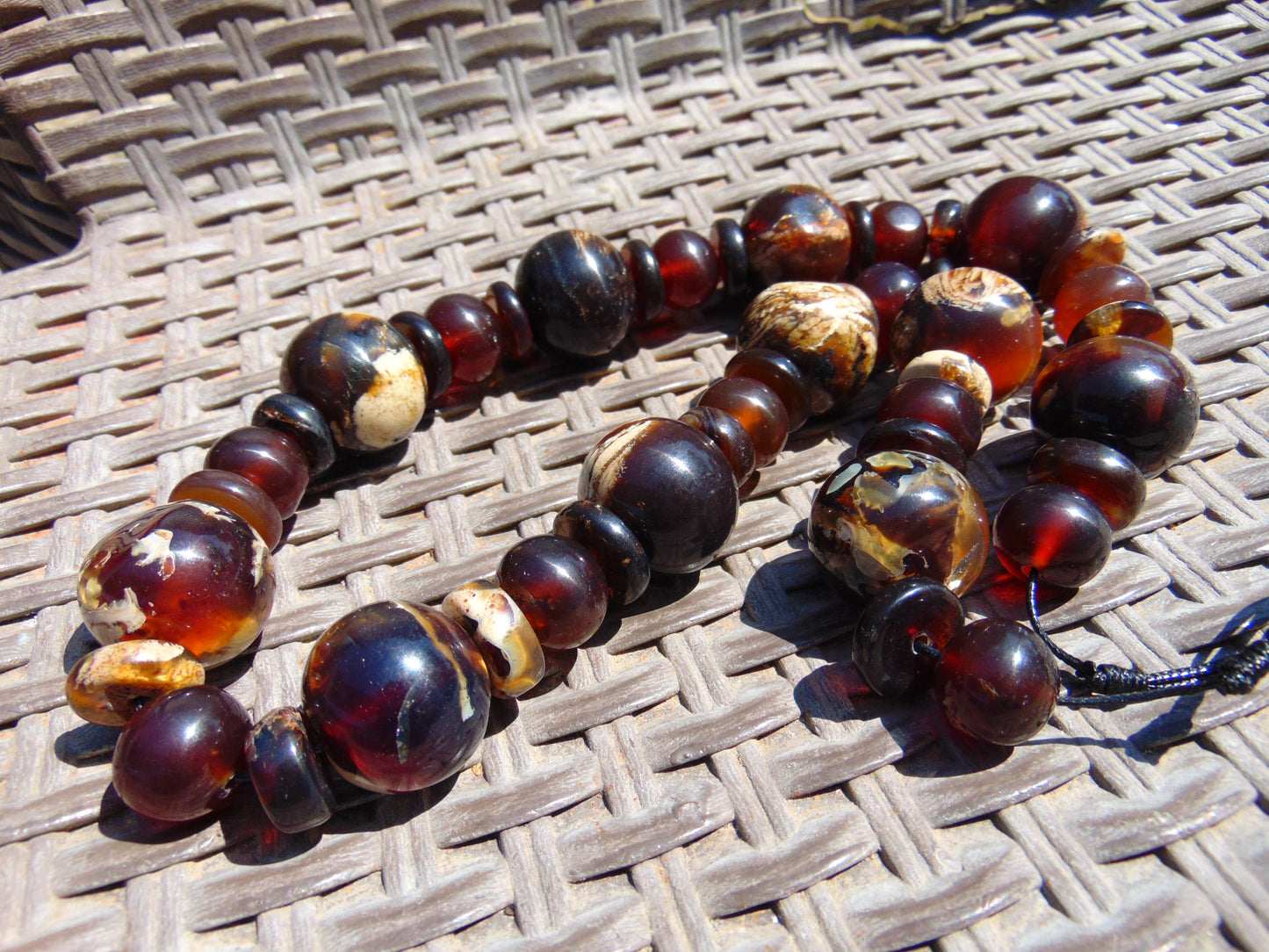 159 gr Small Beads Combination Necklace Indonesian Yellow Red White Amber for Healing FR88