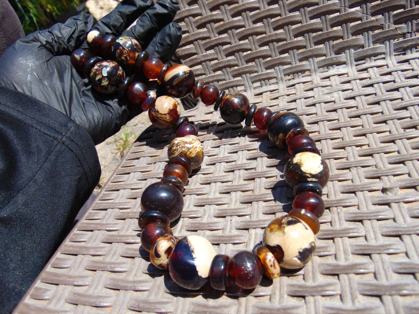 159 gr Small Beads Combination Necklace Indonesian Yellow Red White Amber for Healing FR88
