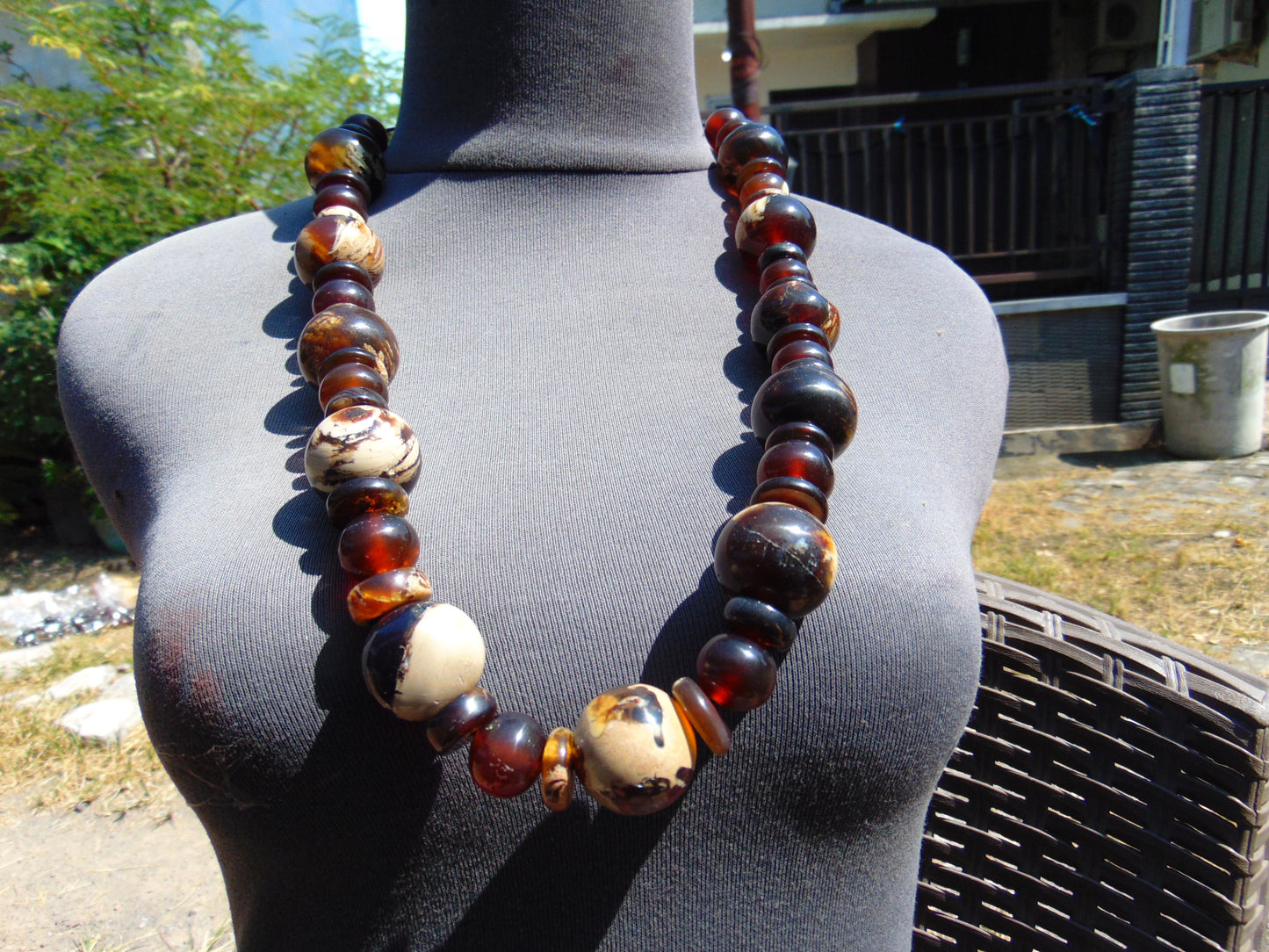 159 gr Small Beads Combination Necklace Indonesian Yellow Red White Amber for Healing FR88