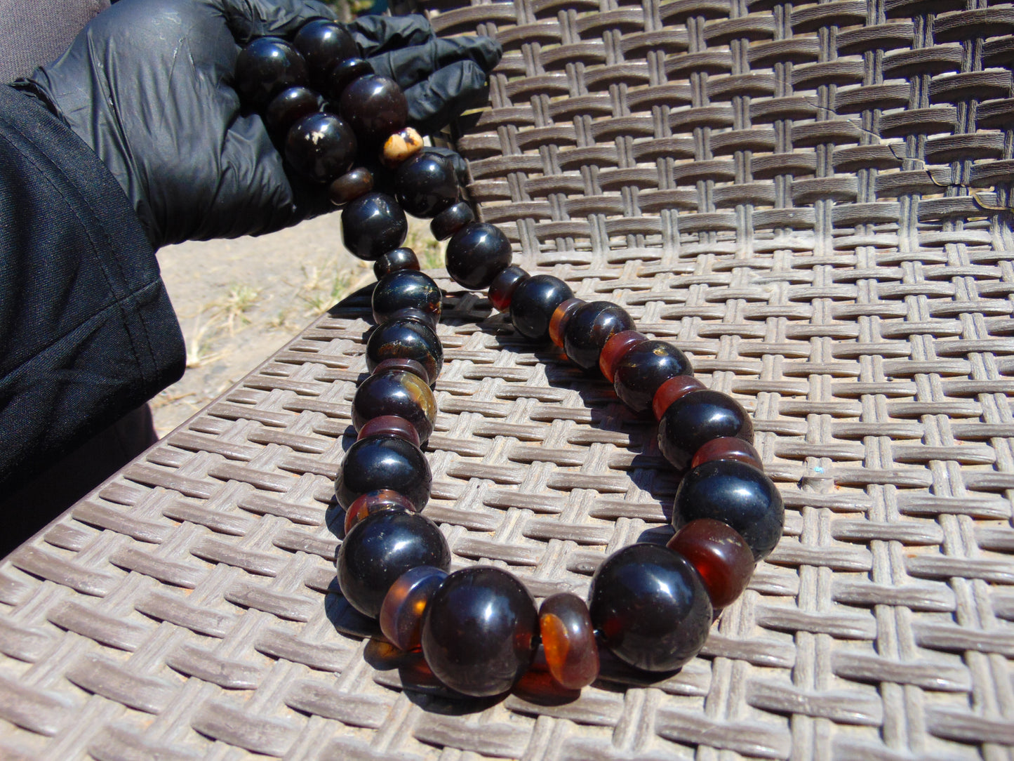 214 gr Small Beads Combination Necklace Indonesian Dark Red Amber for Healing FR87