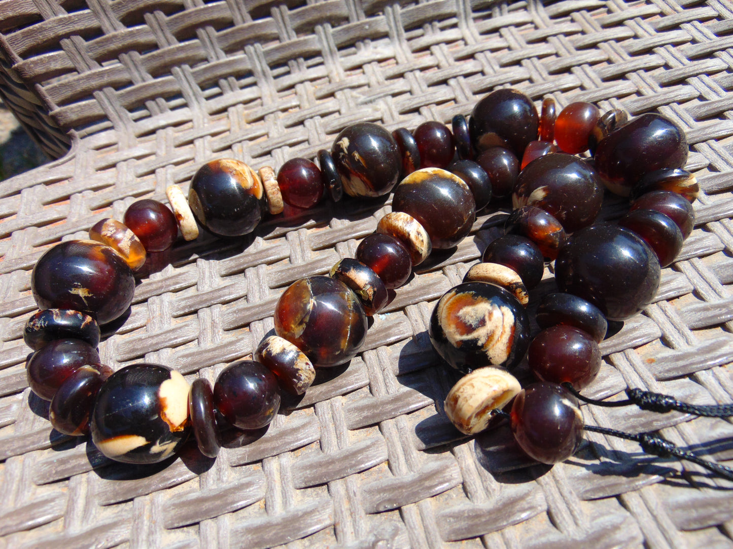 165 gr Small Beads Combination Necklace Indonesian Red White Amber for Healing FR79
