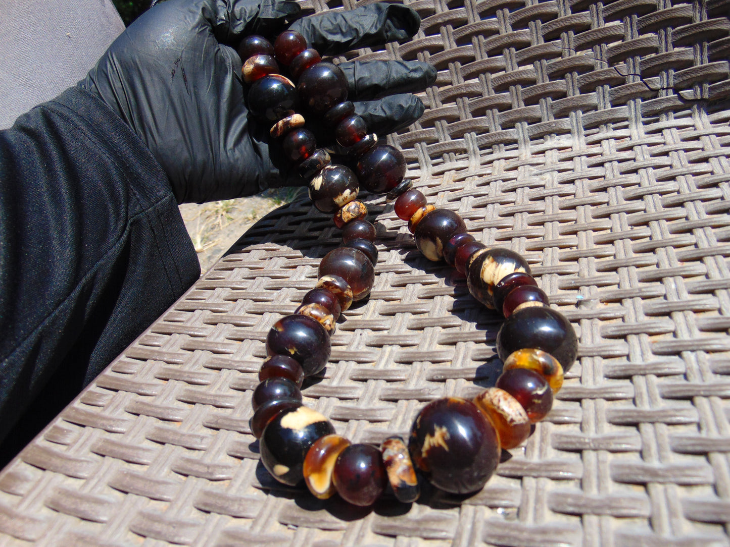 165 gr Small Beads Combination Necklace Indonesian Red White Amber for Healing FR79
