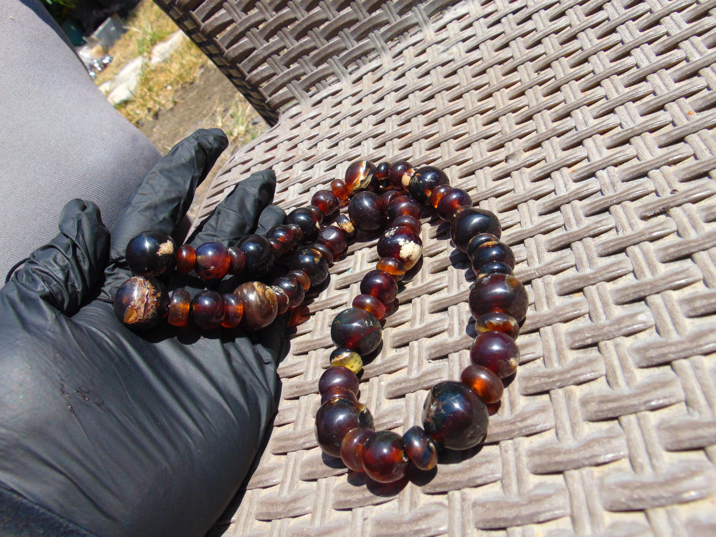 92 gr Small Beads Combination Necklace Indonesian Dark Red Amber for Healing FR74