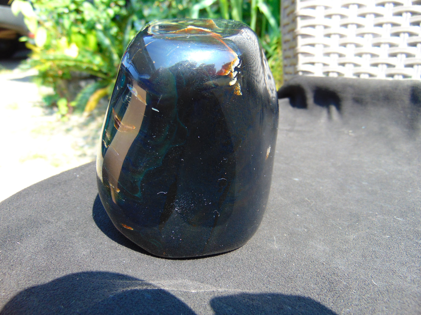 459 gr Shaped Square Polished Indonesian Mushroom Inclusion Dark Blue Amber for Healing FR112