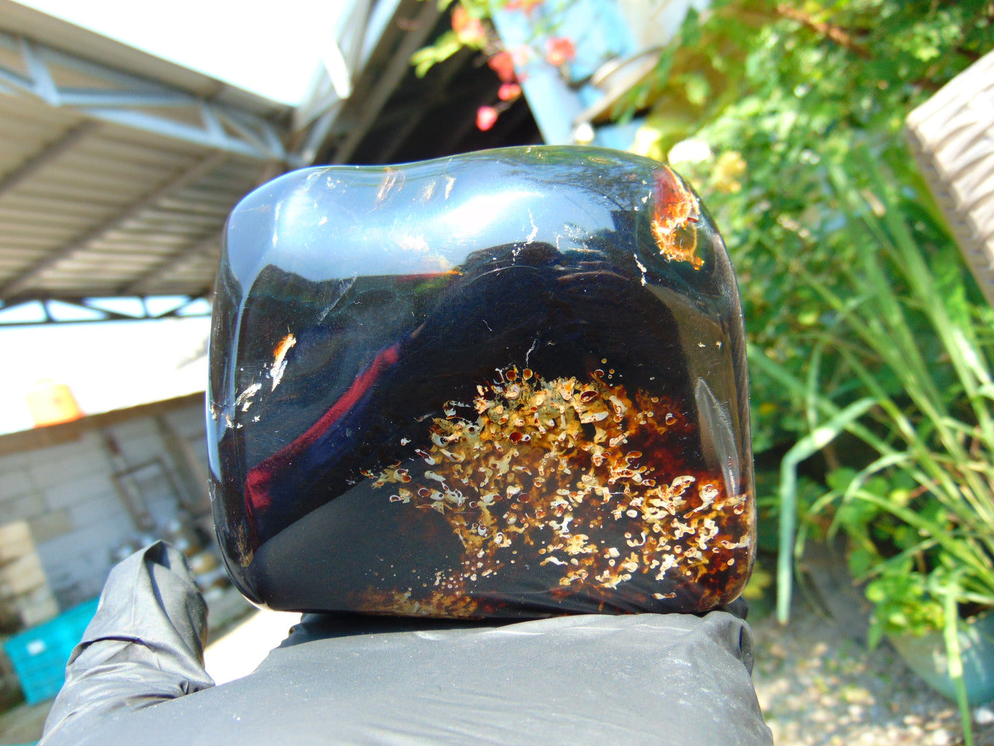 459 gr Shaped Square Polished Indonesian Mushroom Inclusion Dark Blue Amber for Healing FR112