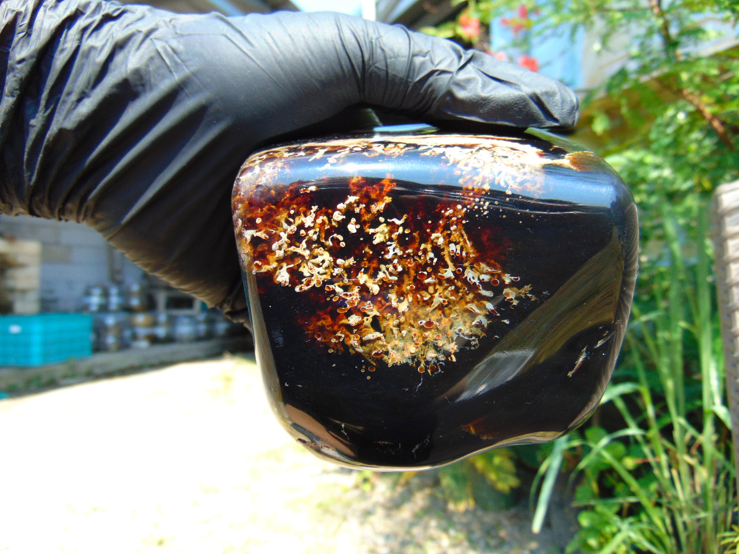 459 gr Shaped Square Polished Indonesian Mushroom Inclusion Dark Blue Amber for Healing FR112