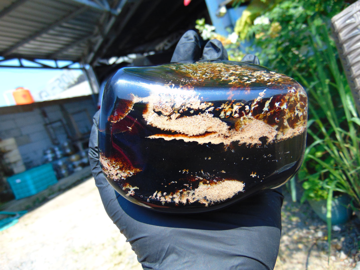 459 gr Shaped Square Polished Indonesian Mushroom Inclusion Dark Blue Amber for Healing FR112