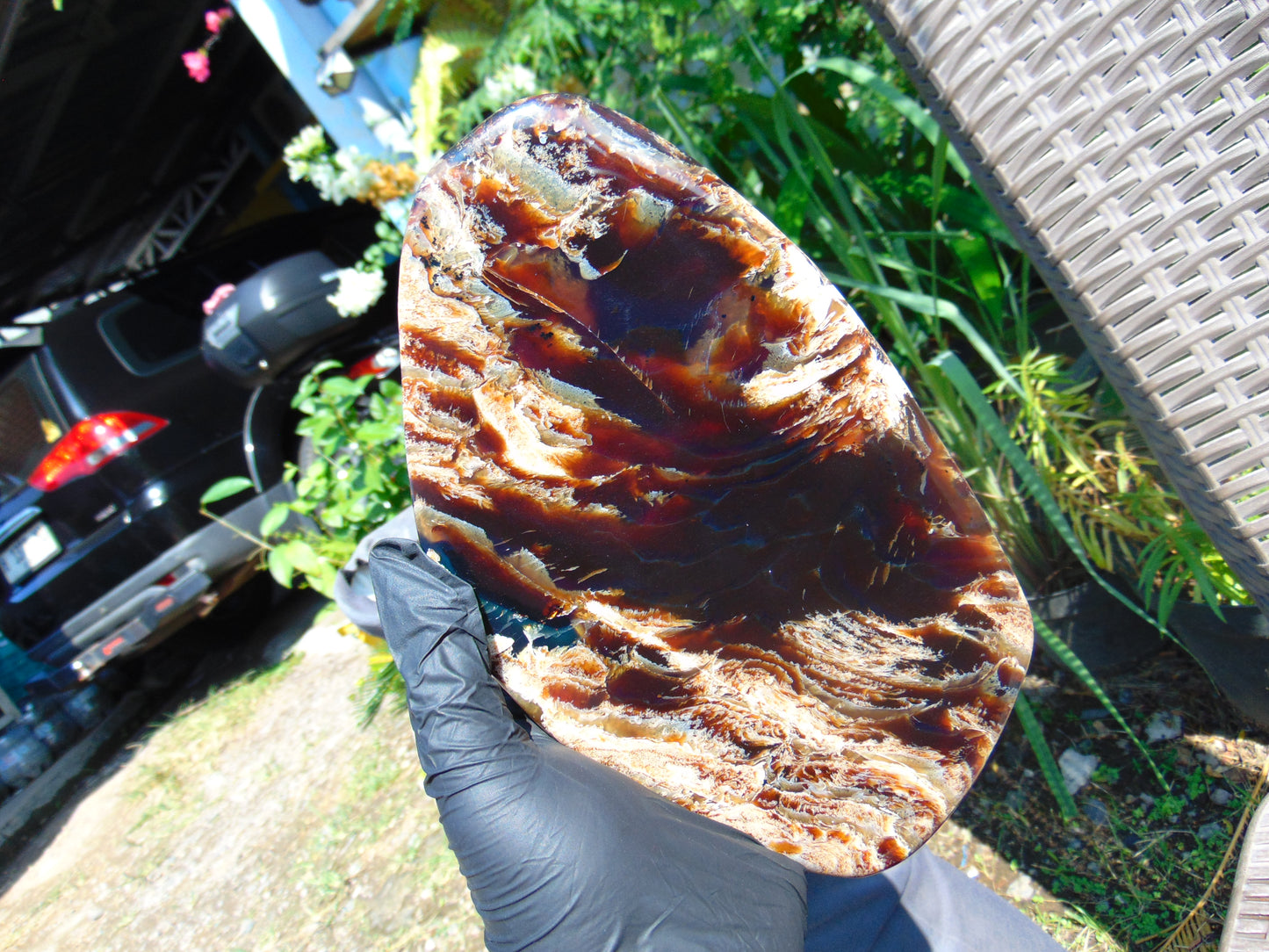 378 gram Slim Slab Polished 21x13x2 cm Indonesian Zebra White Amber for Healing AR97