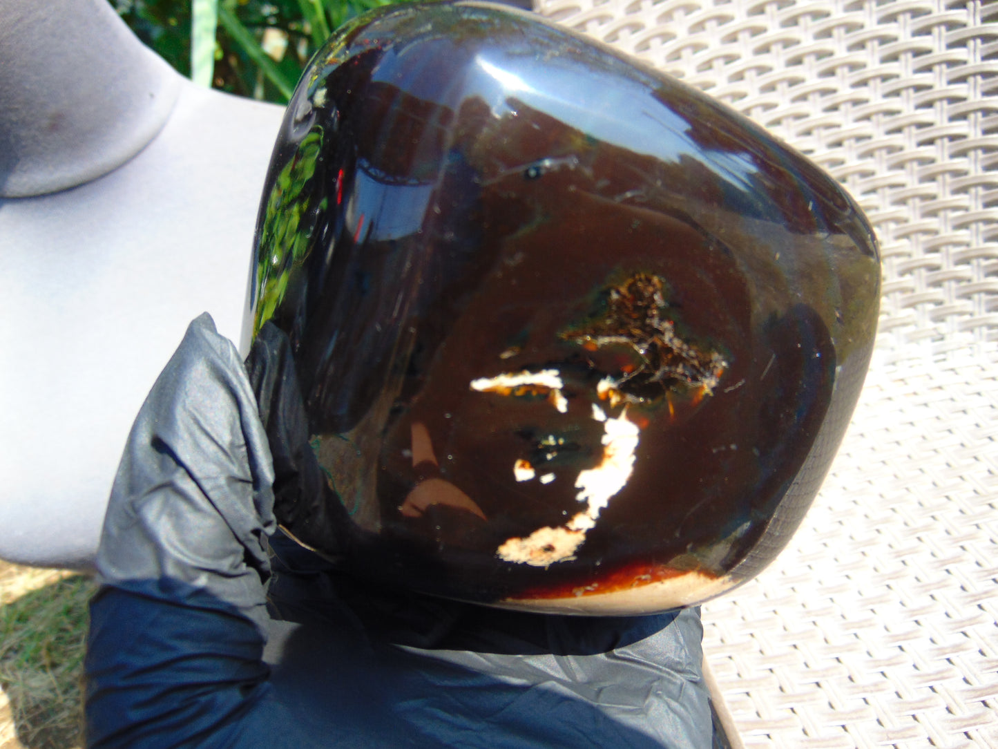 370 gr Shaped Square Polished Indonesian Mushroom Inclusion Dark Blue Amber for Healing AR96