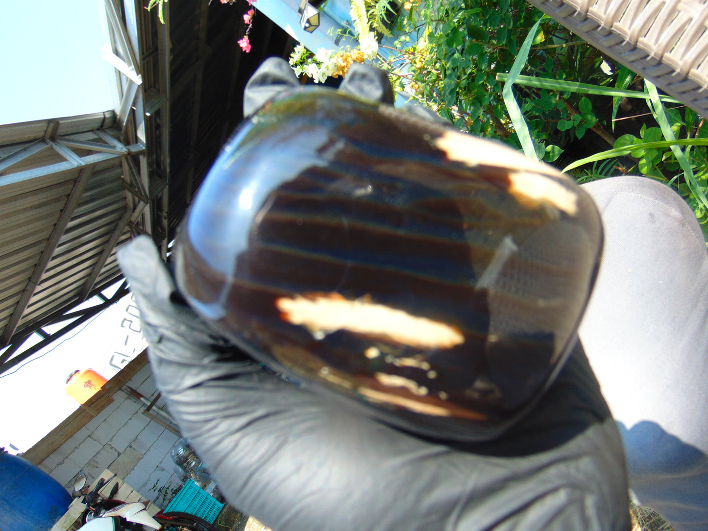 370 gr Shaped Square Polished Indonesian Mushroom Inclusion Dark Blue Amber for Healing AR96