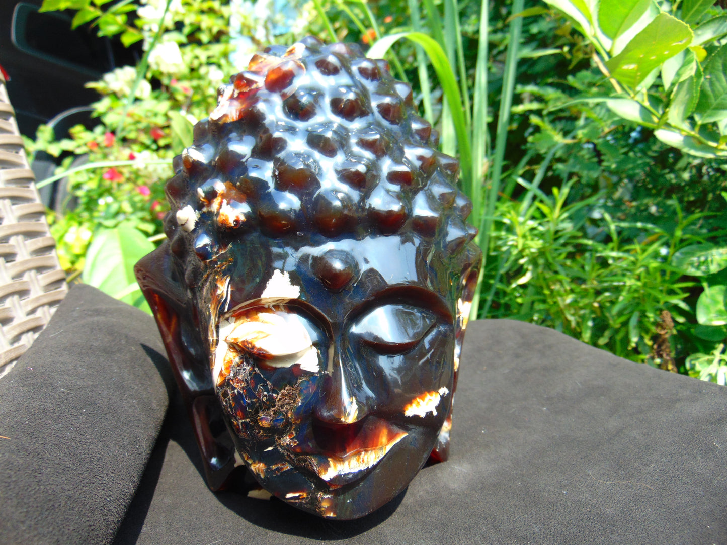 1728 gr 150x158x190 mm Big Buddha head carving on Indonesian Mushroom Inclusion Amber for Healing and Museum