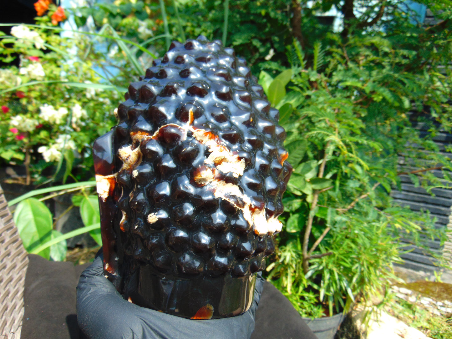 1728 gr 150x158x190 mm Big Buddha head carving on Indonesian Mushroom Inclusion Amber for Healing and Museum