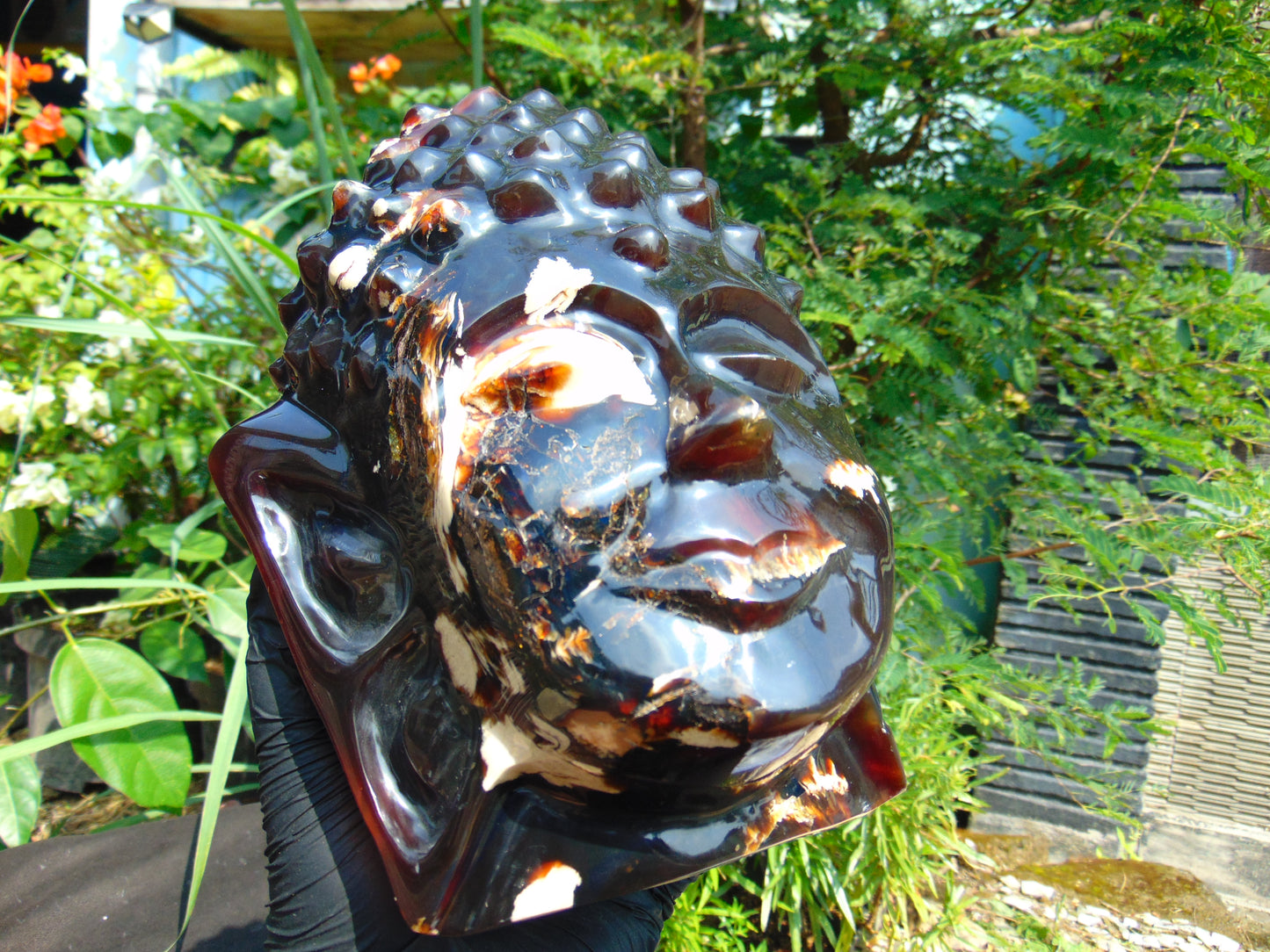 1728 gr 150x158x190 mm Big Buddha head carving on Indonesian Mushroom Inclusion Amber for Healing and Museum
