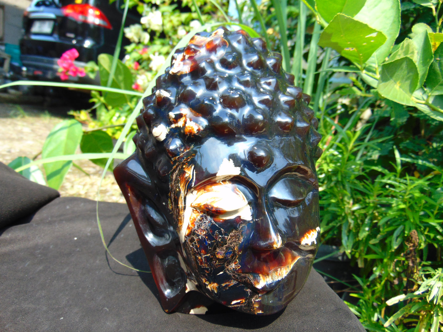 1728 gr 150x158x190 mm Big Buddha head carving on Indonesian Mushroom Inclusion Amber for Healing and Museum