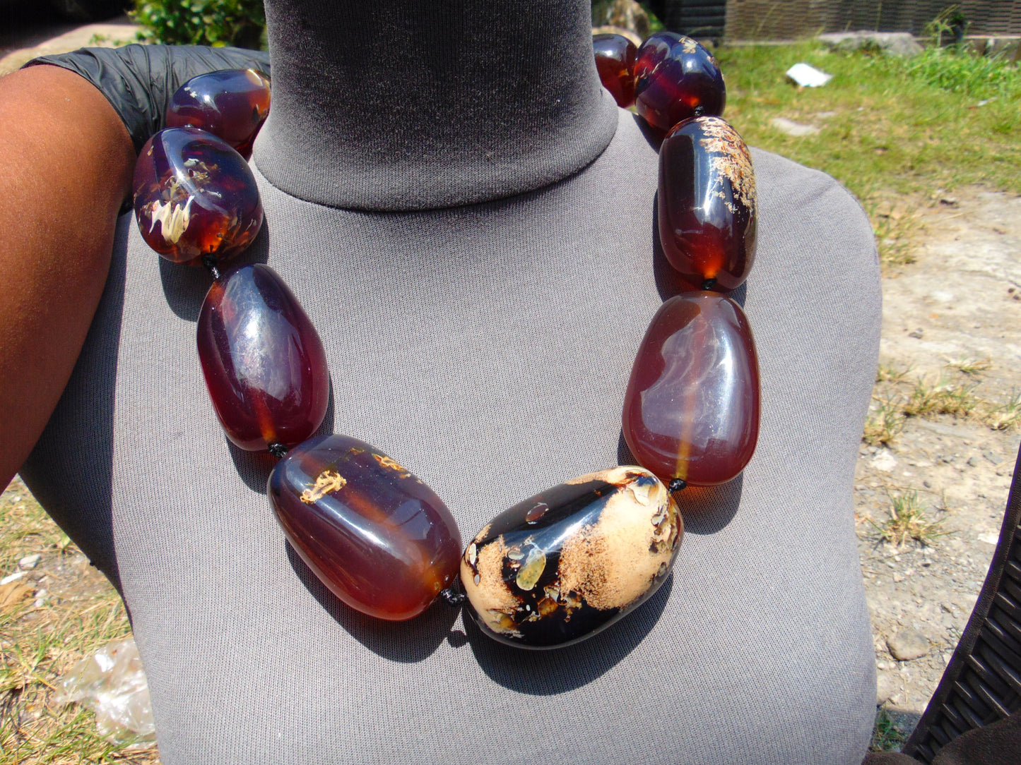 339 gr Big Necklace Indonesian Blue Amber for Healing A9K67