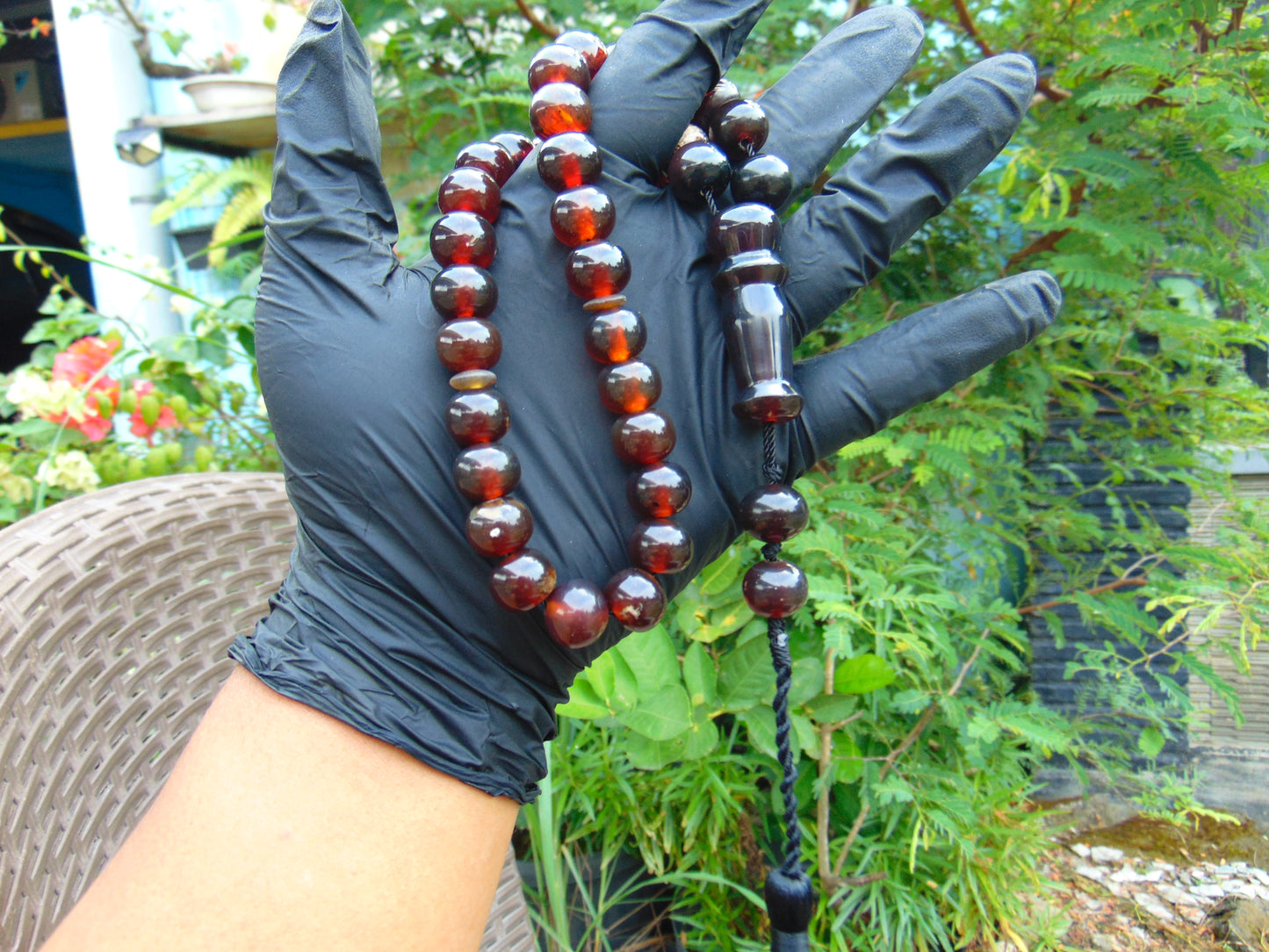 44 gr Hand Tasbih 33+2 Beads 12 mm Indonesian Dark Red Amber for Healing TB13i10