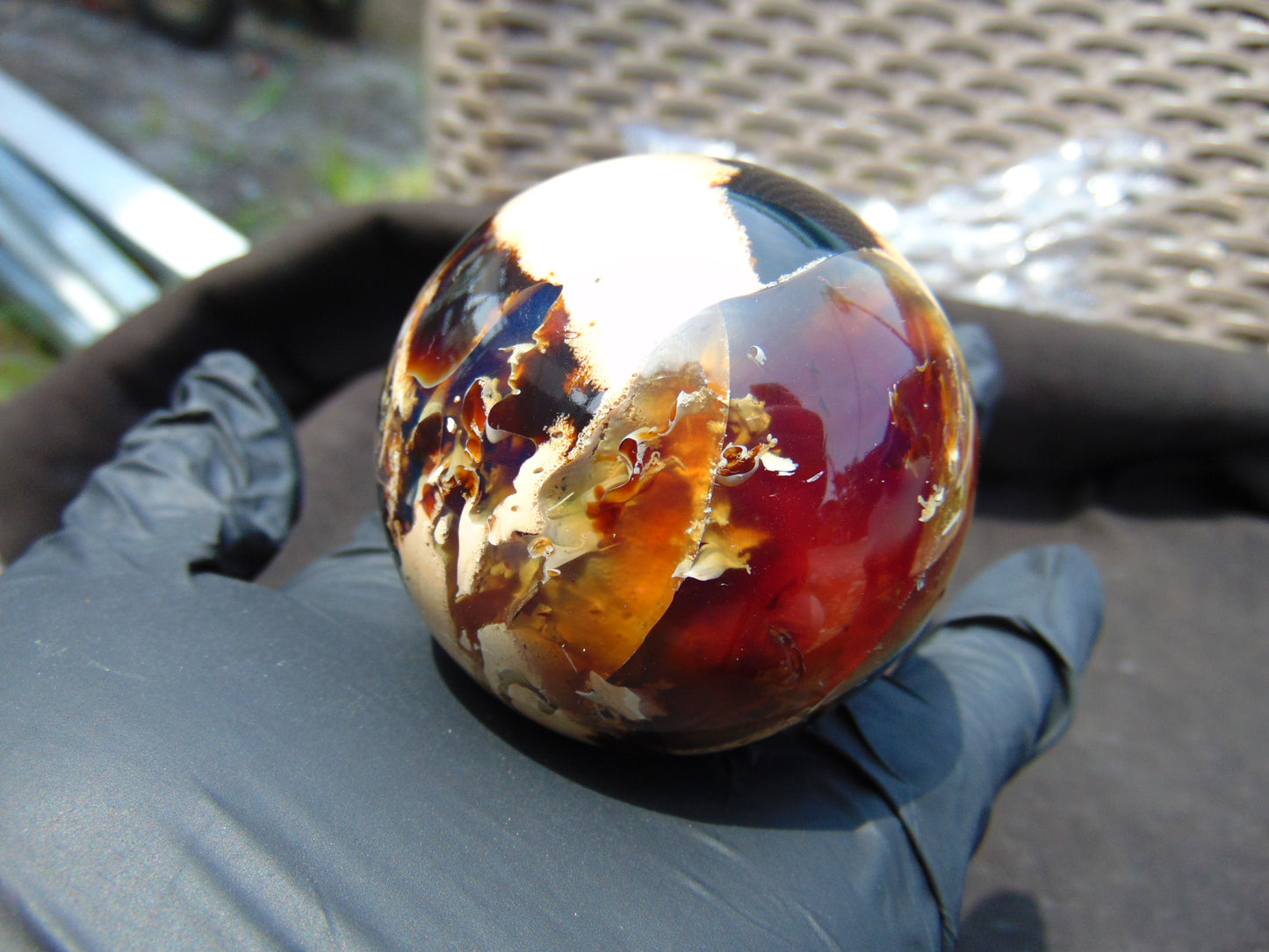 105 gr Shaped Ball Sphere Indonesian Blue Amber for Healing AJ1059