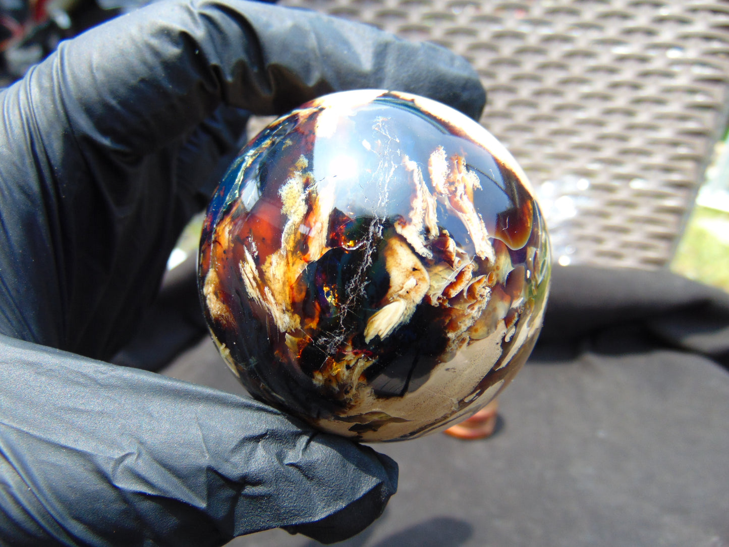 105 gr Shaped Ball Sphere Indonesian Blue Amber for Healing AJ1059