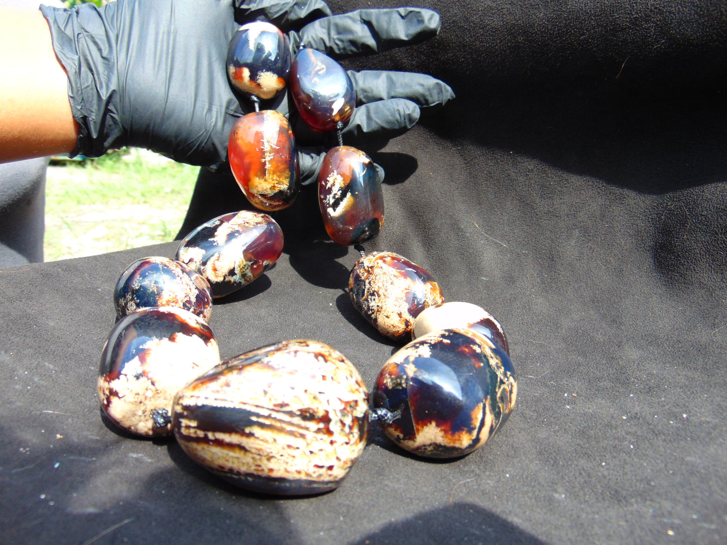 410 gr Big Necklace Indonesian Dark White Blue Amber for Healing NE98