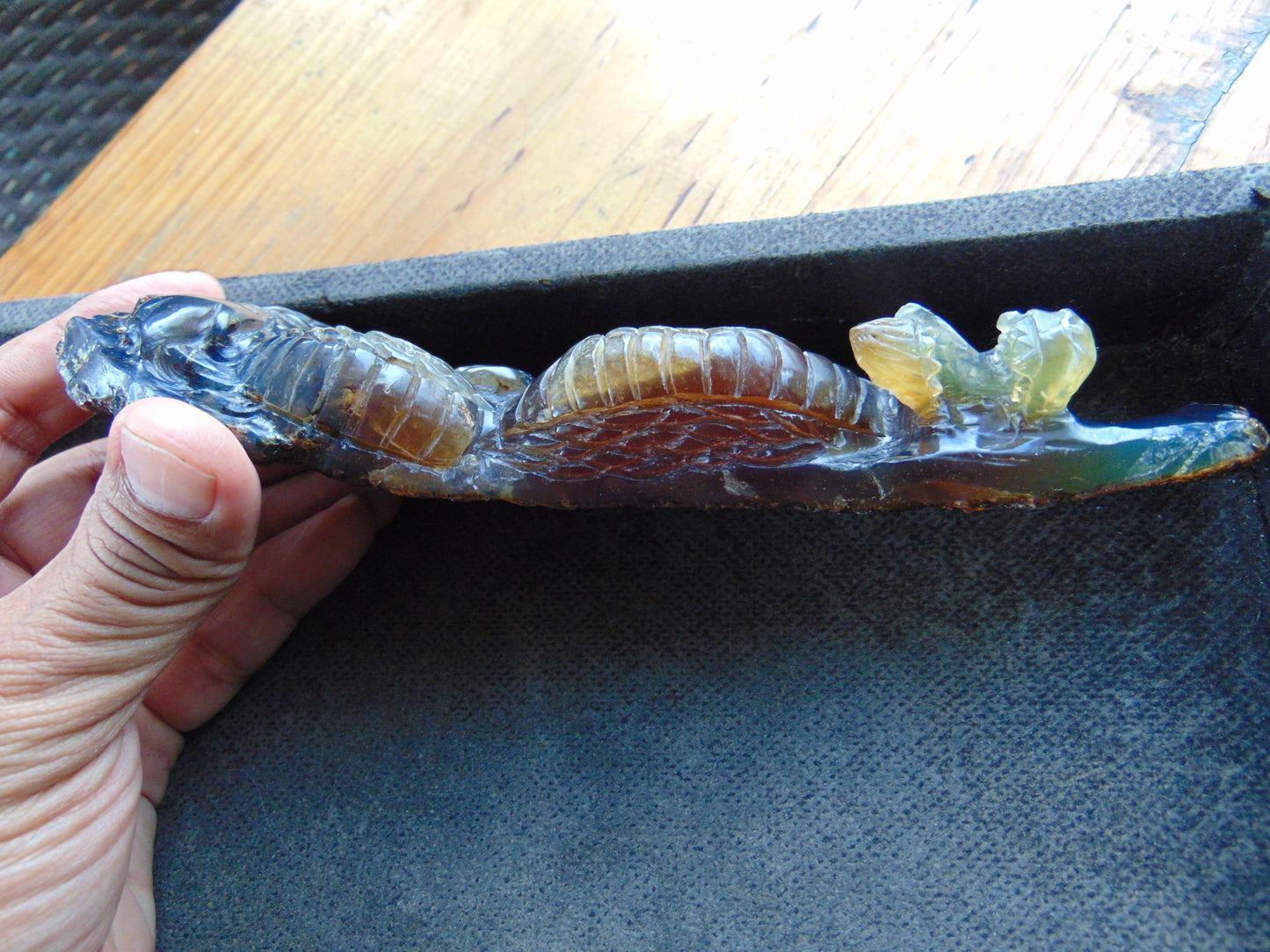 88 gram Dragon carving 180x65x28 mm Indonesian Blue Amber