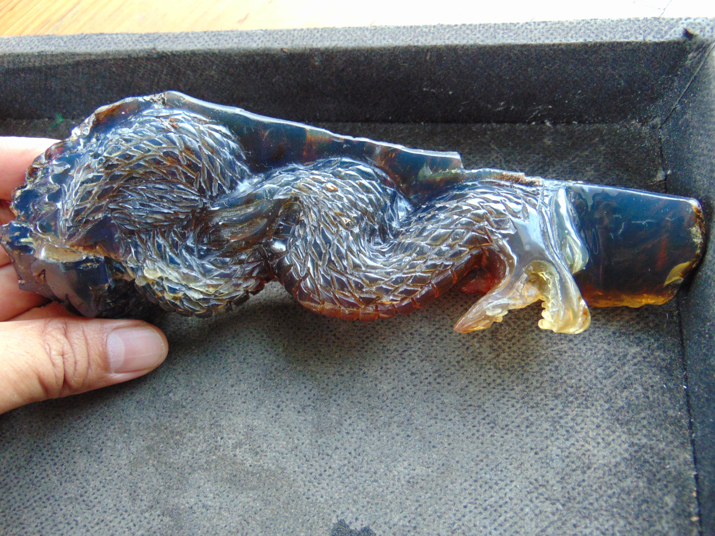88 gram Dragon carving 180x65x28 mm Indonesian Blue Amber