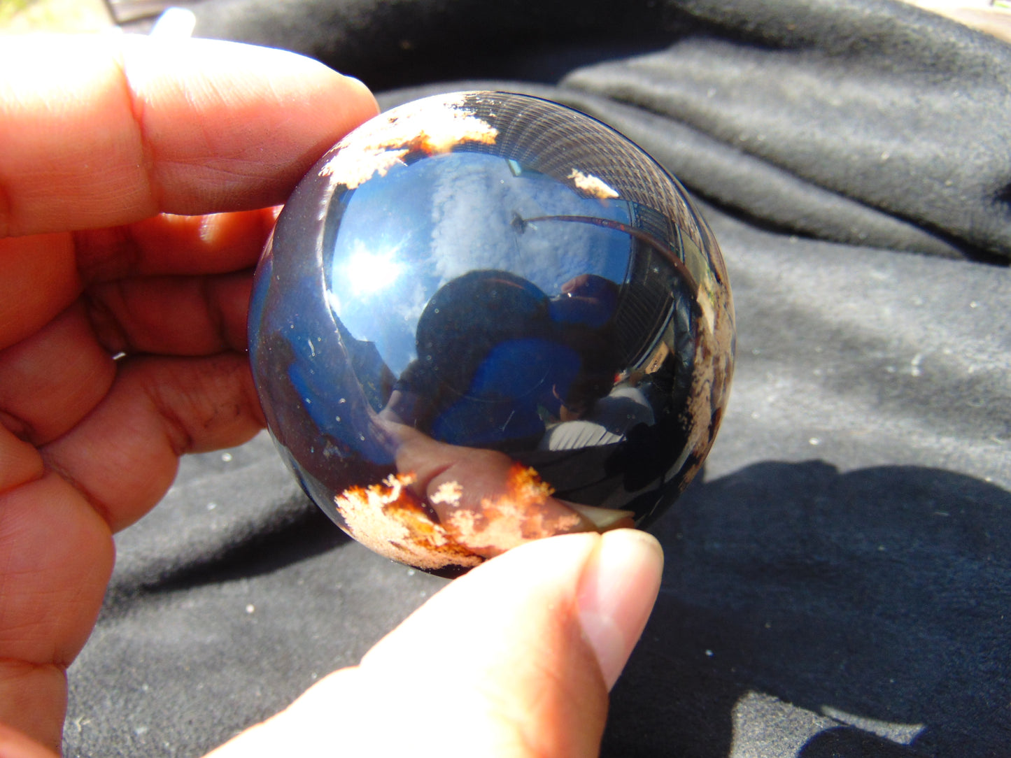 84 gr Shaped Ball Sphere 53 mm Indonesian Black Blue Amber for Healing AJ1050