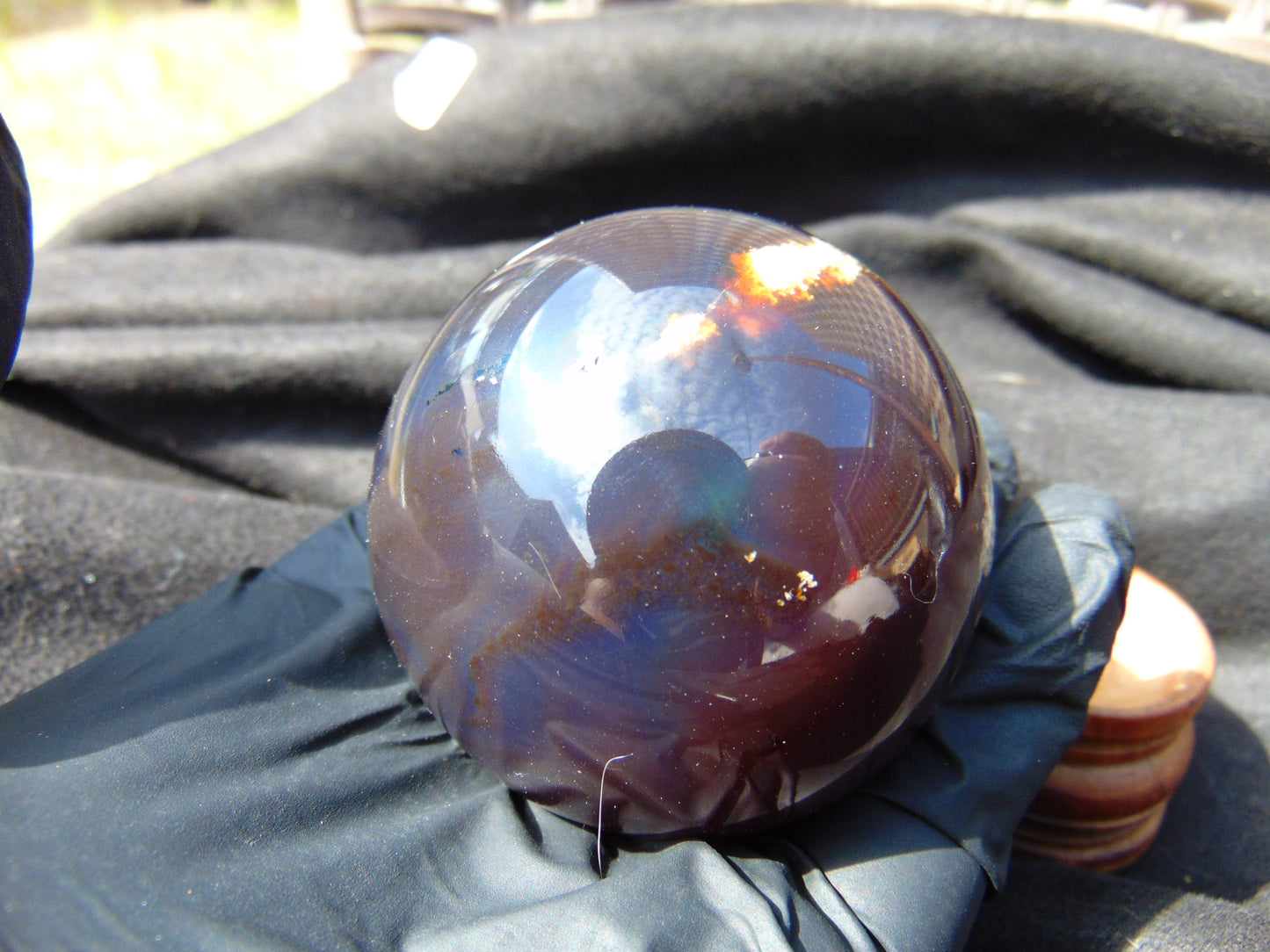112 gr Shaped Ball Sphere Indonesian Blue Amber for Healing AJ1053