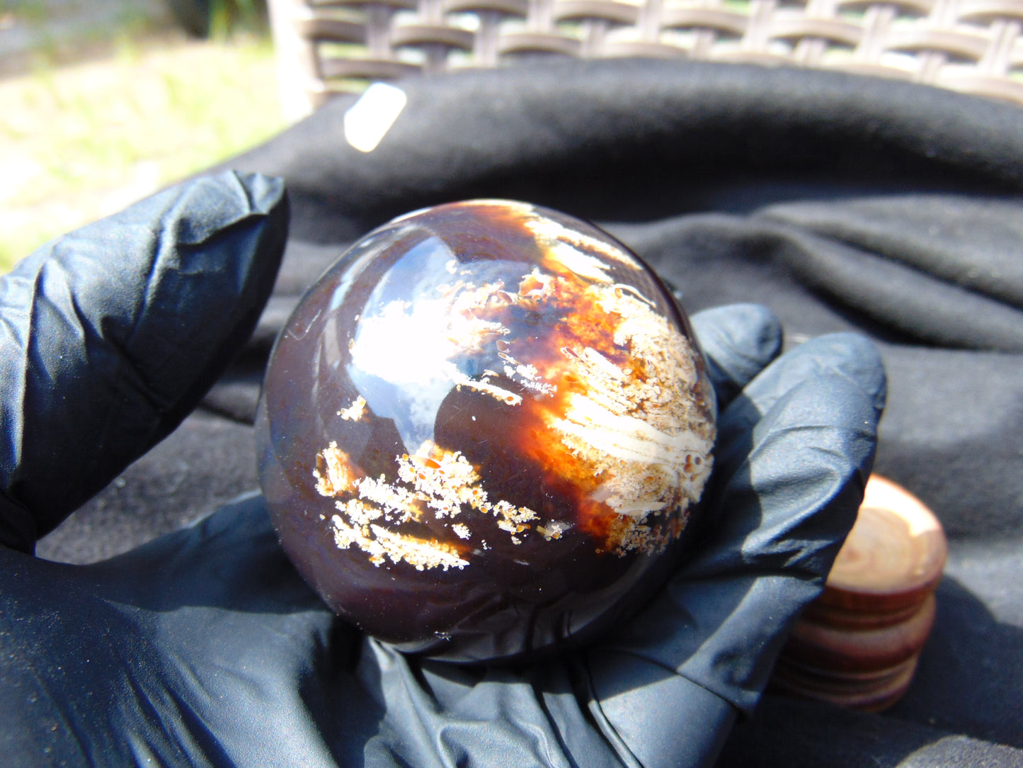 112 gr Shaped Ball Sphere Indonesian Blue Amber for Healing AJ1053