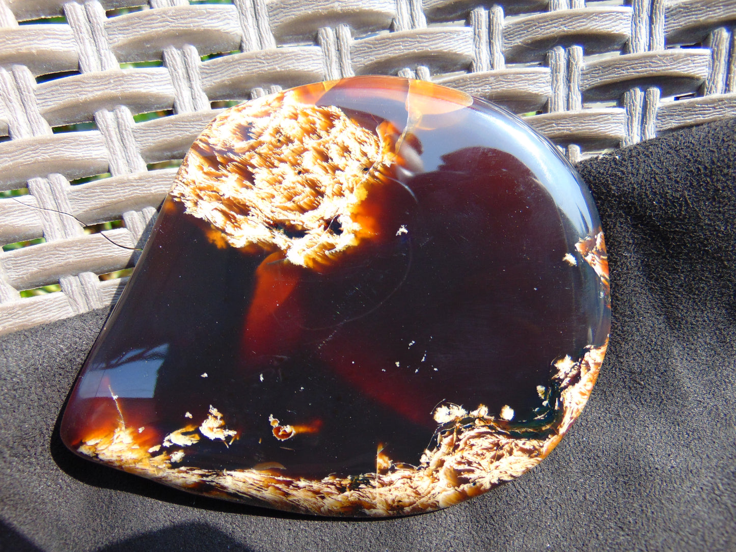 123 gram Slab polished Indonesian Sumatra Inclusion Cherry Red Amber for Healing 25N152