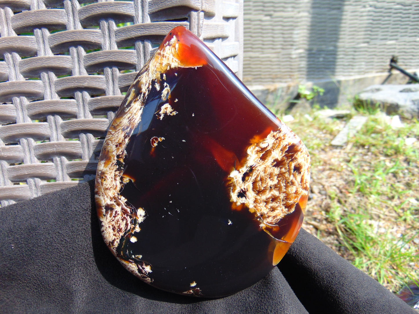 123 gram Slab polished Indonesian Sumatra Inclusion Cherry Red Amber for Healing 25N152
