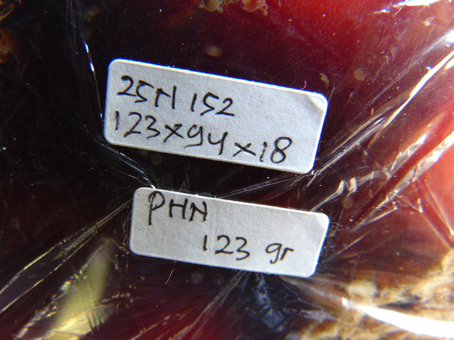 123 gram Slab polished Indonesian Sumatra Inclusion Cherry Red Amber for Healing 25N152