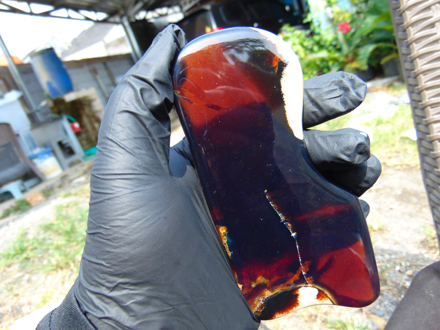 101 gram Slab polished Indonesian Sumatra Purple Blue Amber for Healing 25N158