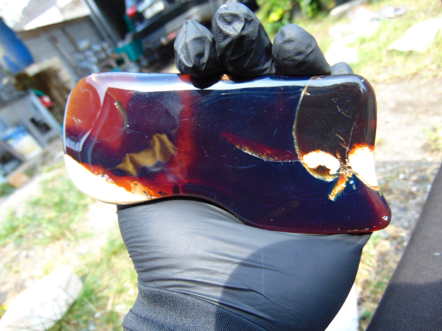101 gram Slab polished Indonesian Sumatra Purple Blue Amber for Healing 25N158