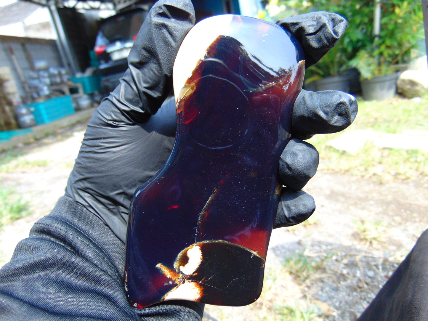 101 gram Slab polished Indonesian Sumatra Purple Blue Amber for Healing 25N158