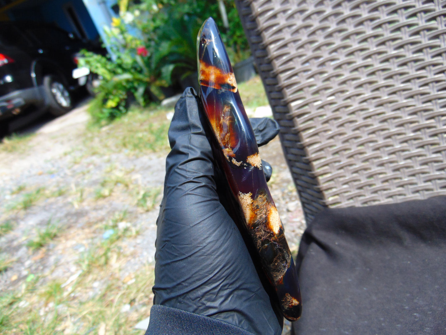 154 gram Slab polished Indonesian Sumatra Purple Yellow Amber for Healing 25A202