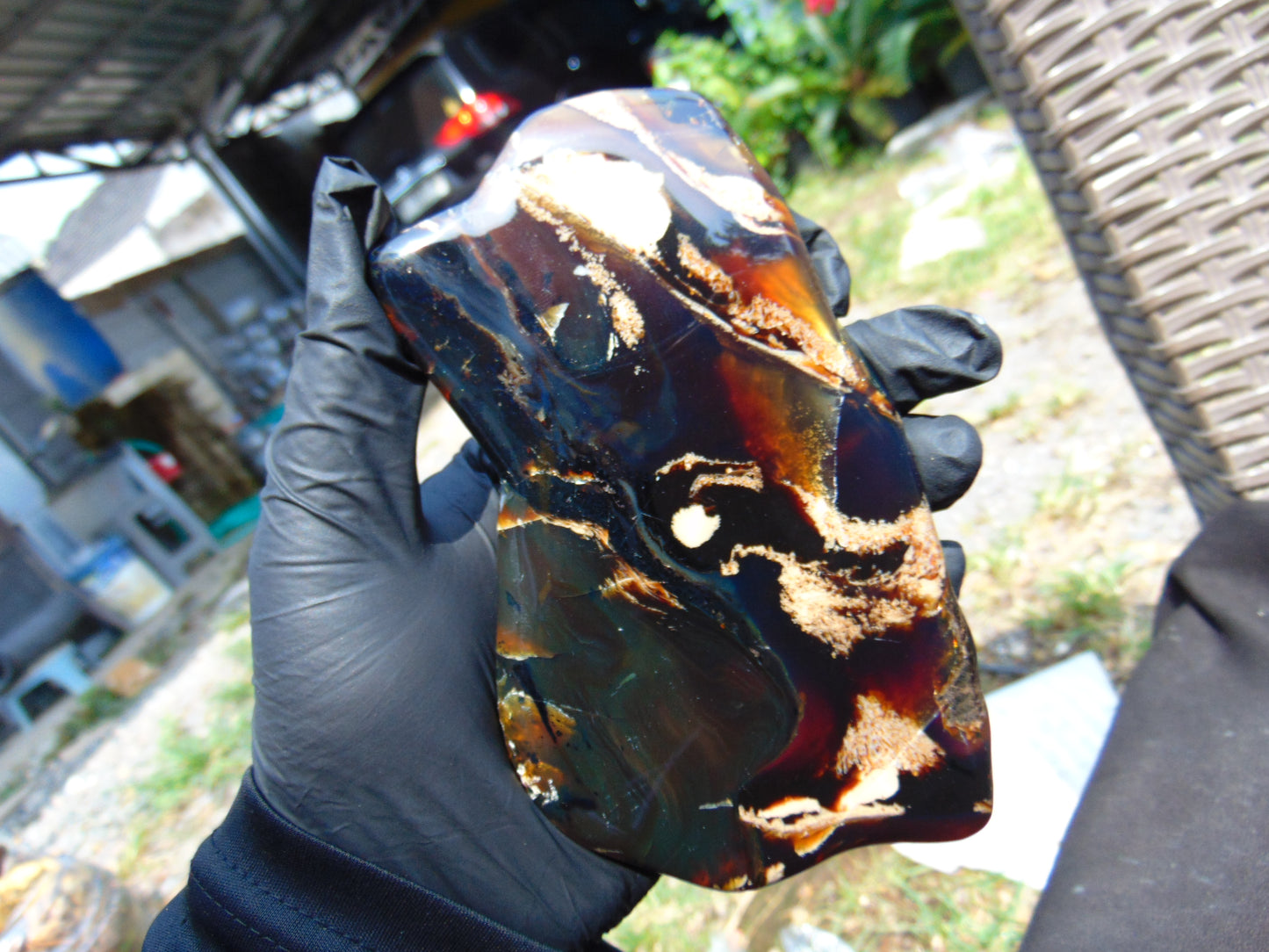 154 gram Slab polished Indonesian Sumatra Purple Yellow Amber for Healing 25A202