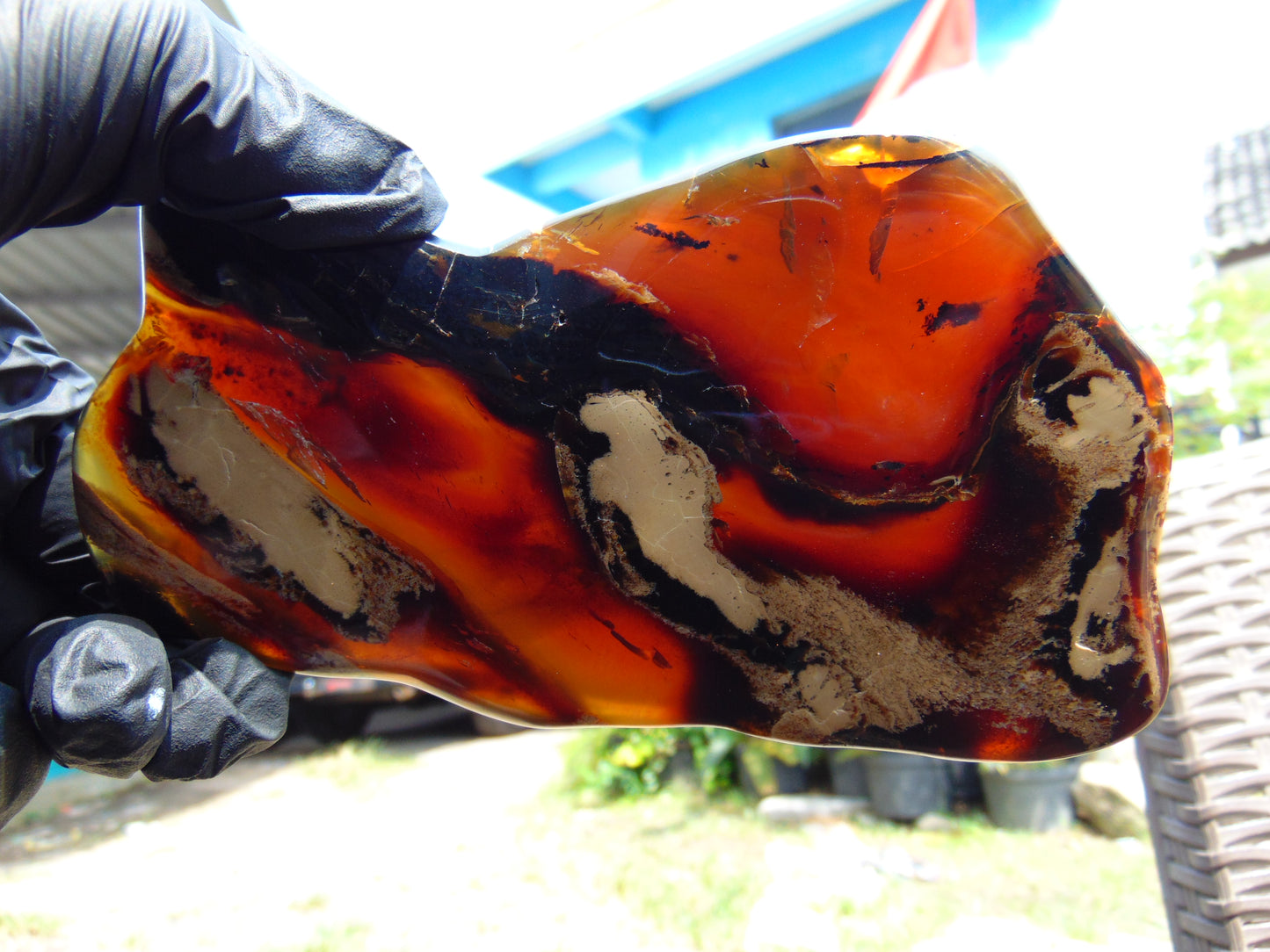 154 gram Slab polished Indonesian Sumatra Purple Yellow Amber for Healing 25A202