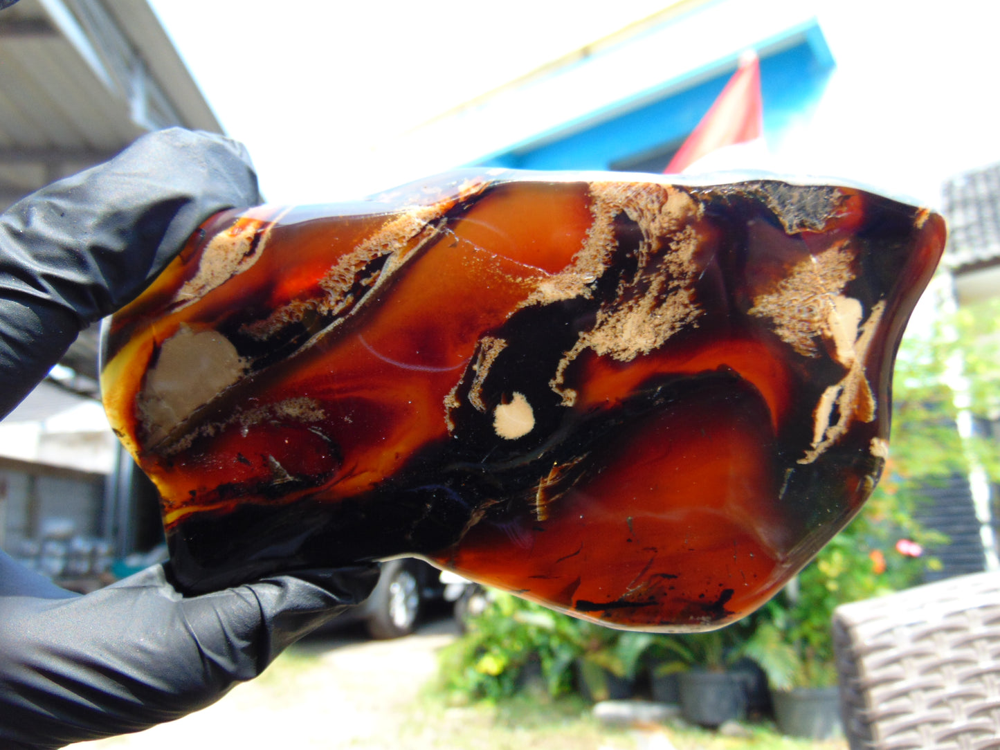 154 gram Slab polished Indonesian Sumatra Purple Yellow Amber for Healing 25A202