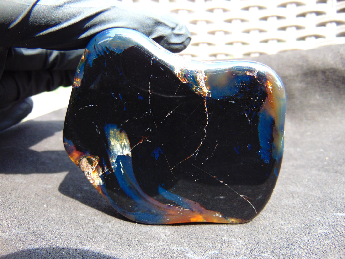 70 gram Slab polished Indonesian Sumatra Black Blue Amber for Healing 25N148
