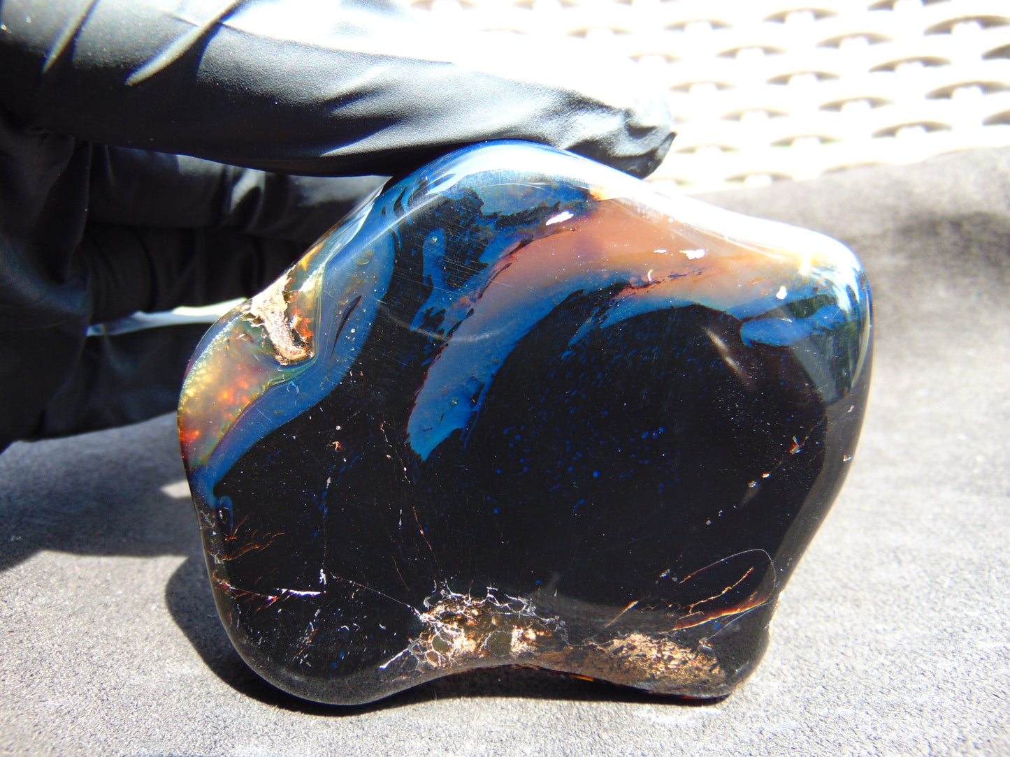70 gram Slab polished Indonesian Sumatra Black Blue Amber for Healing 25N148