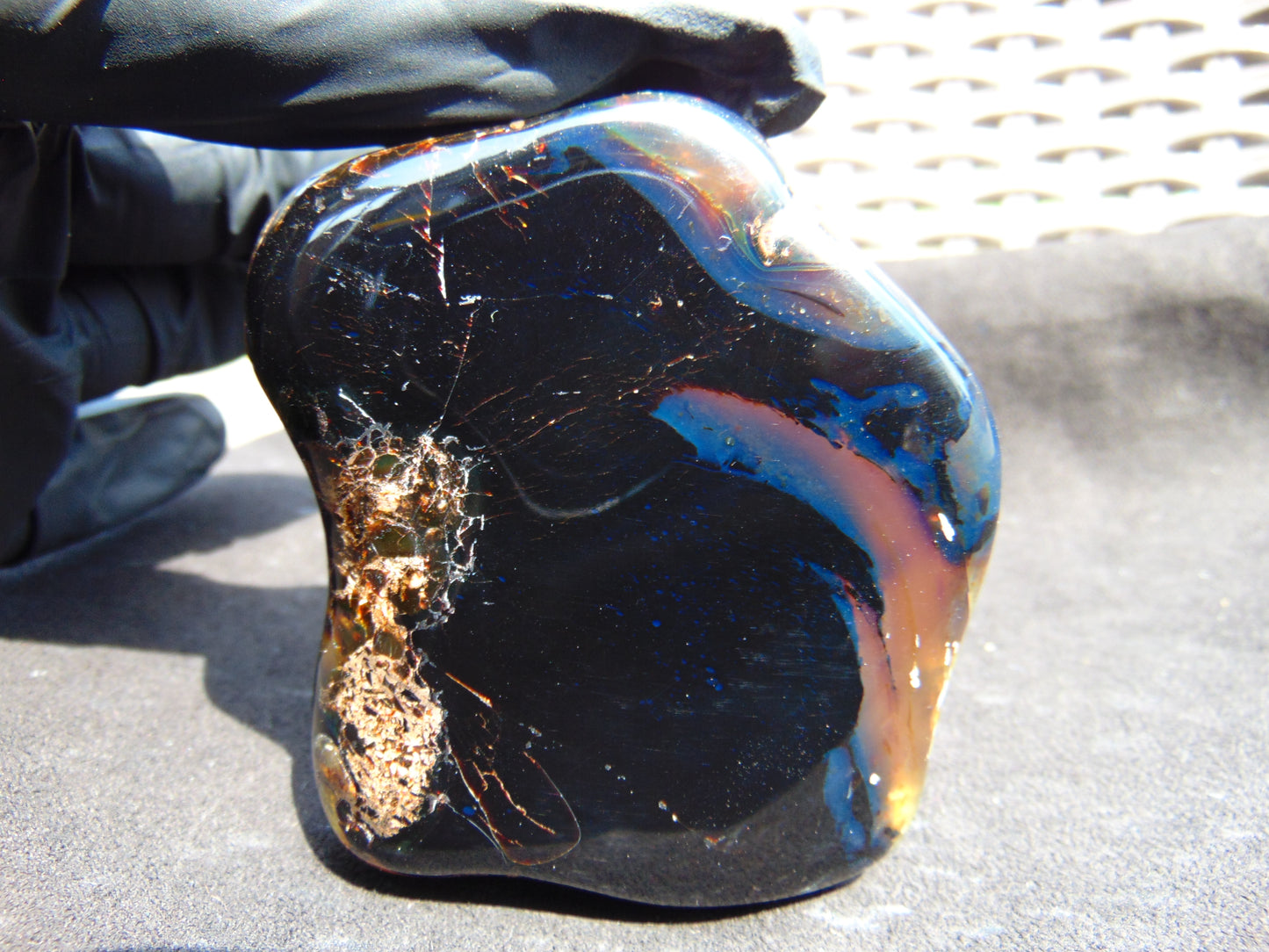 70 gram Slab polished Indonesian Sumatra Black Blue Amber for Healing 25N148