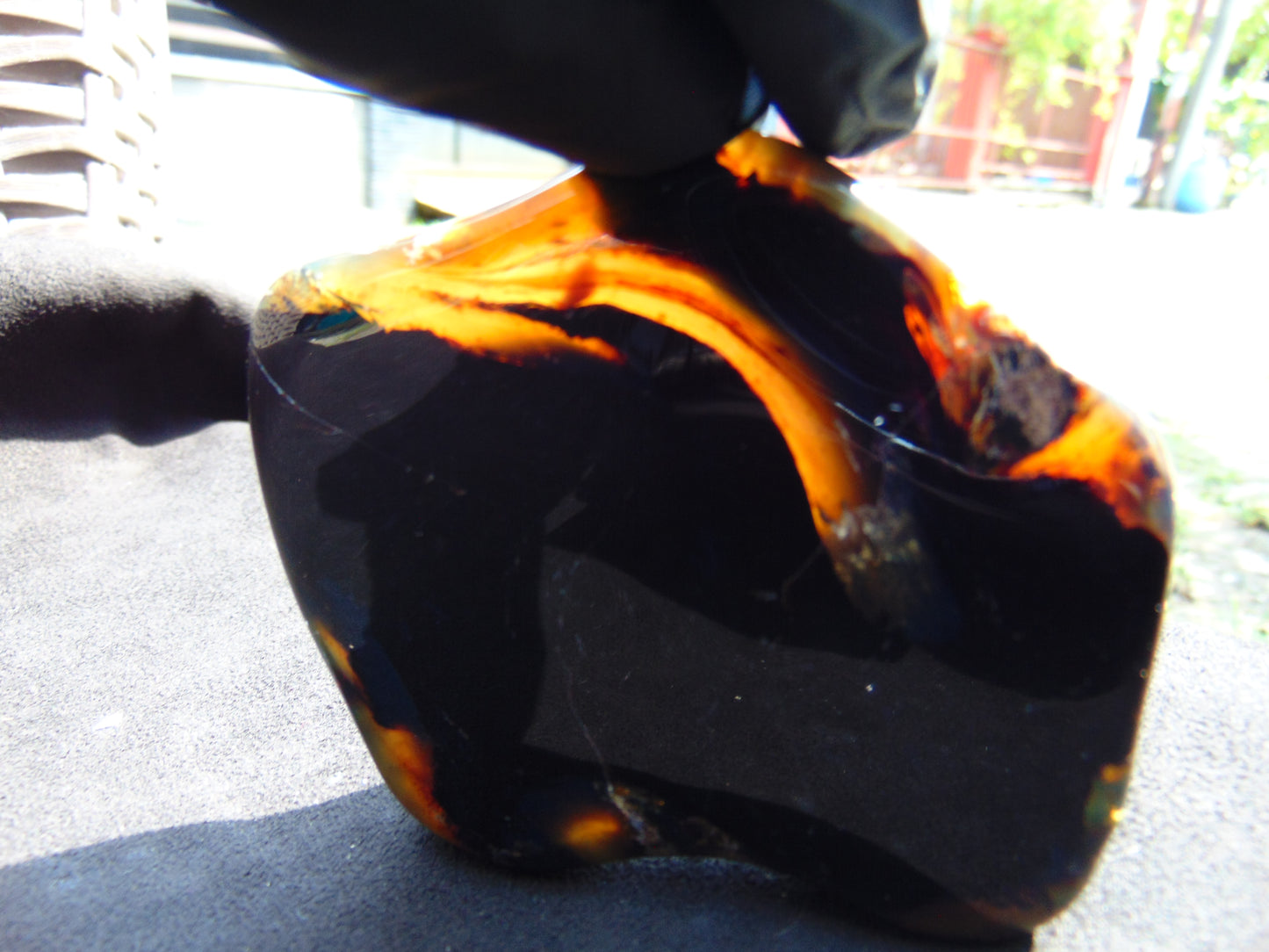 70 gram Slab polished Indonesian Sumatra Black Blue Amber for Healing 25N148
